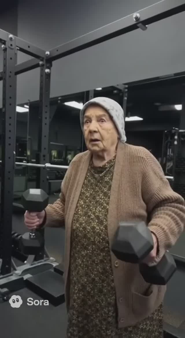 Бабка и спортзал #бабка #спортзал #желание #спорт #sora #ии