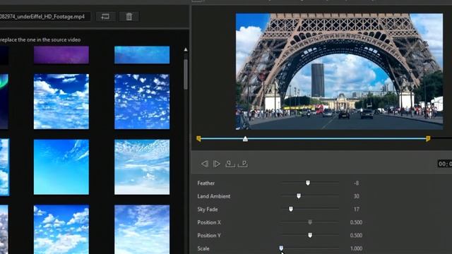 PowerDirector 21..- Использование усовершенствованного инструмента для замены неба