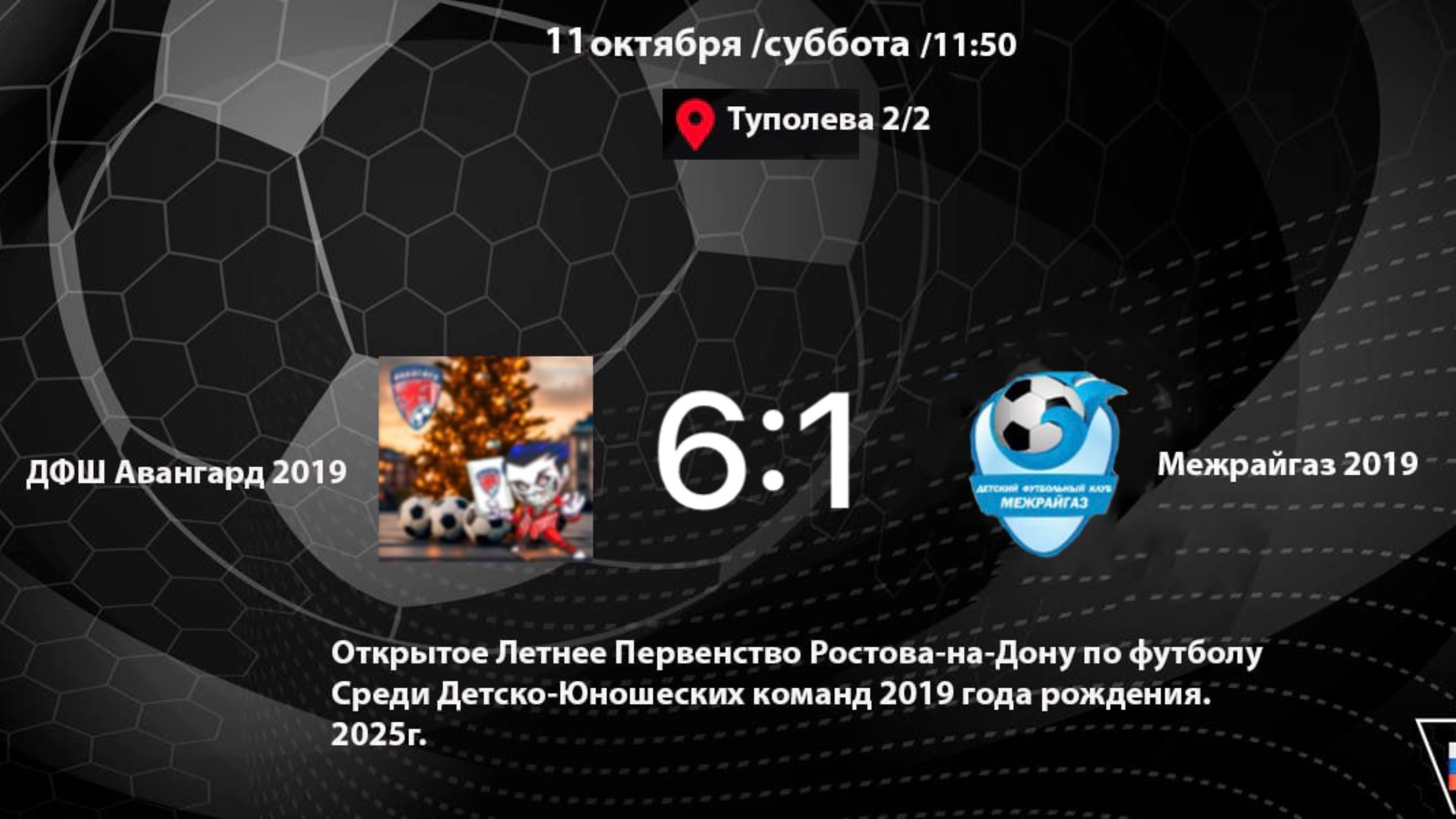 ОЛП Ростова-на-Дону 2025г. По 2019 г.р. Авангард 2019- Межрайгаз 2019. 6:1