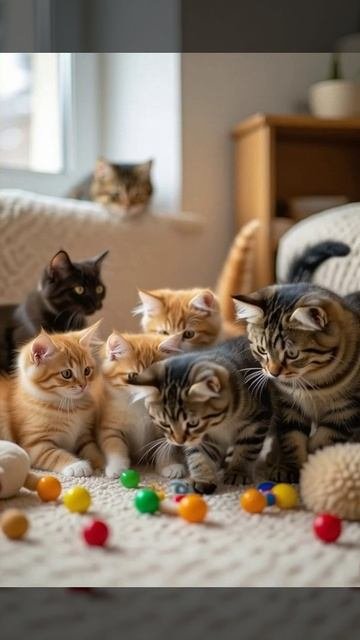 Теплый Свет и Пушистые Друзья: Кошачья Семья Дома!