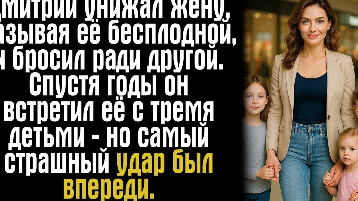 Дмитрий унижал жену, называя её бесплодной, и бросил ради другой. Спустя годы он встретил...