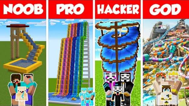 Minecraft FAMILY WATER PARK BUILD CHALLENGE - NOOB Vs PRO Vs HACKER Vs GOD _ Animation
