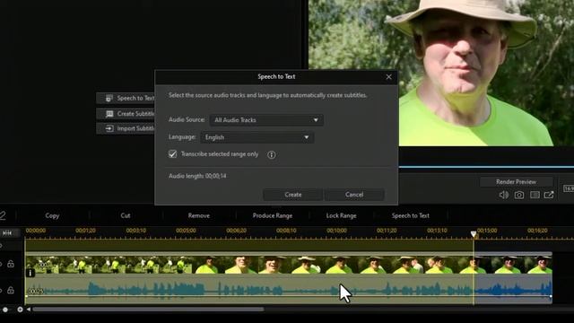 PowerDirector 21..- Как использовать инструмент преобразования речи в текст