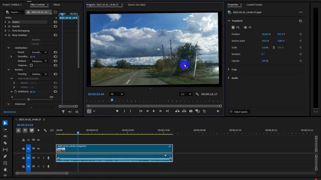 Adobe Premiere Pro 2025 Warp Stabiliser косяк, кое-что испортили