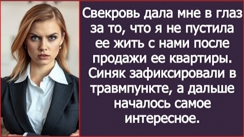 ИСТОРИЯ ИЗ ЖИЗНИ/Свекровь дала мне в глаз за то, что я не пустила её жить в нашу квартиру/Рассказ