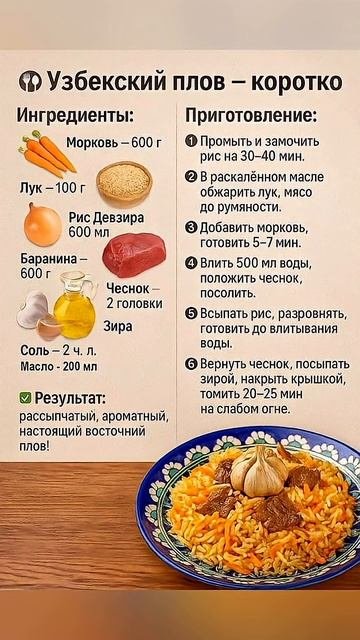 Рецепт узбецкого плова. Сохраняй рецепт!