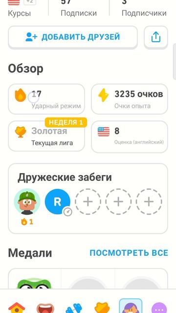 Мои достижения в Duolingo