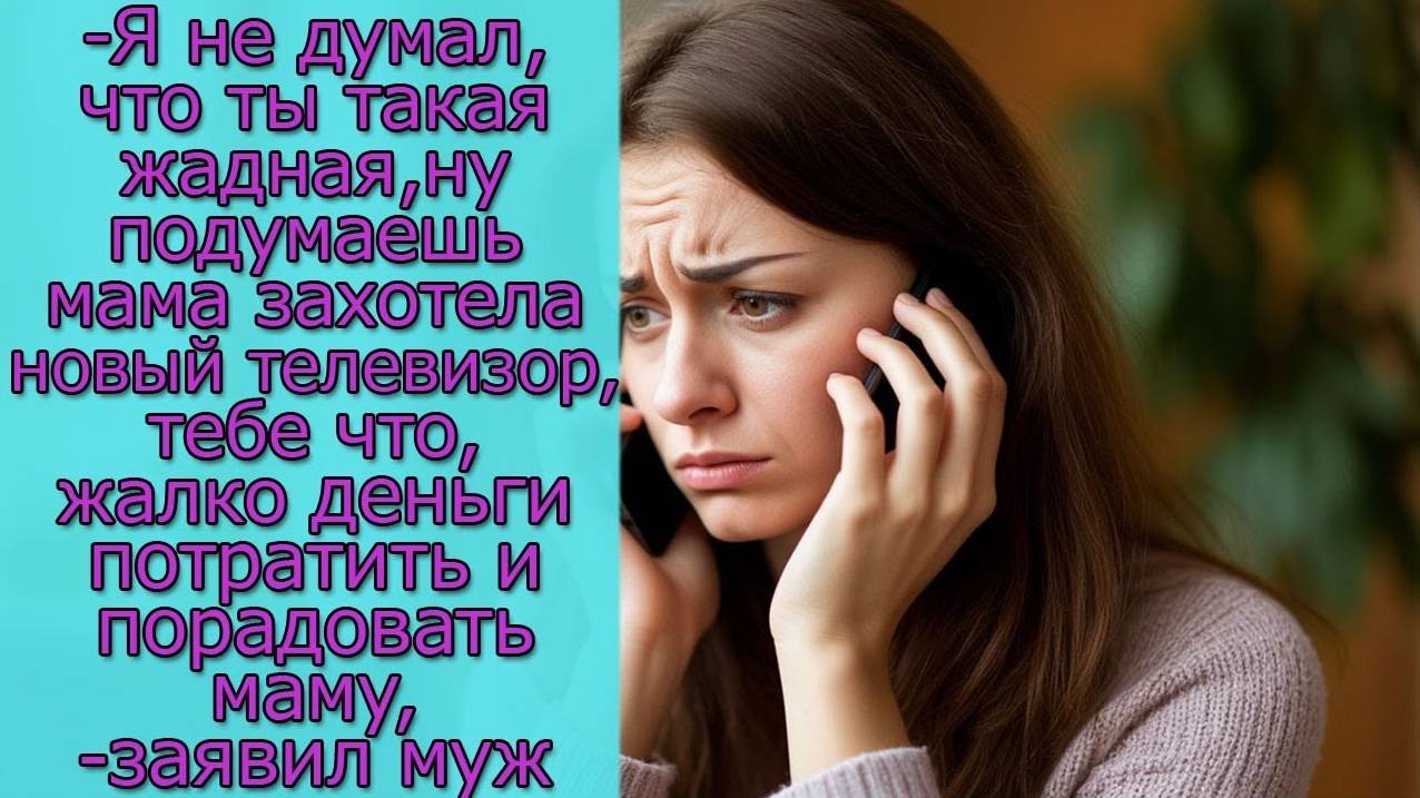 Я не думал что ты жадная ну подумаешь мама захотела новый телевизор тебе жалко деньги потратить