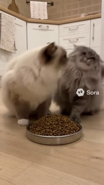 Делят миску #кот #корм #драка #гурман #миска #sora #cat #ии #funny #мем #юмор #голодный #memes