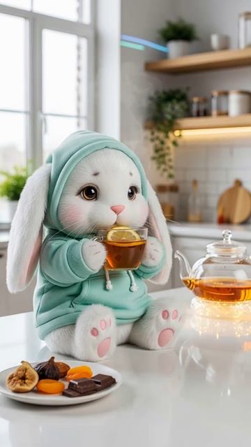 Зайчик пьет чай!