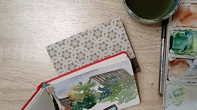 Деревенский пейзаж акварелью.