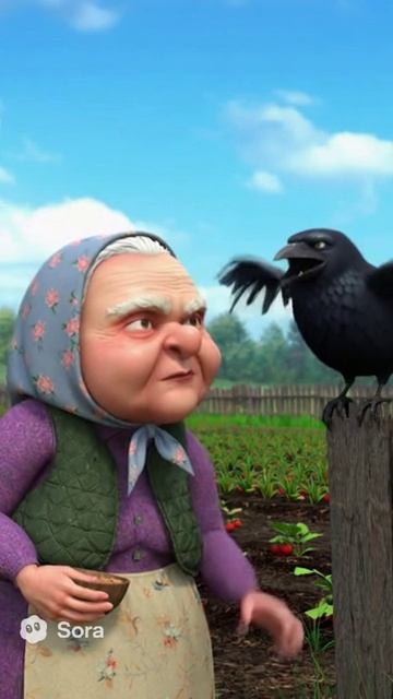 Бабка и ворона бабка ворона огород клубника вор sora ии funny мем юмор голодный memes