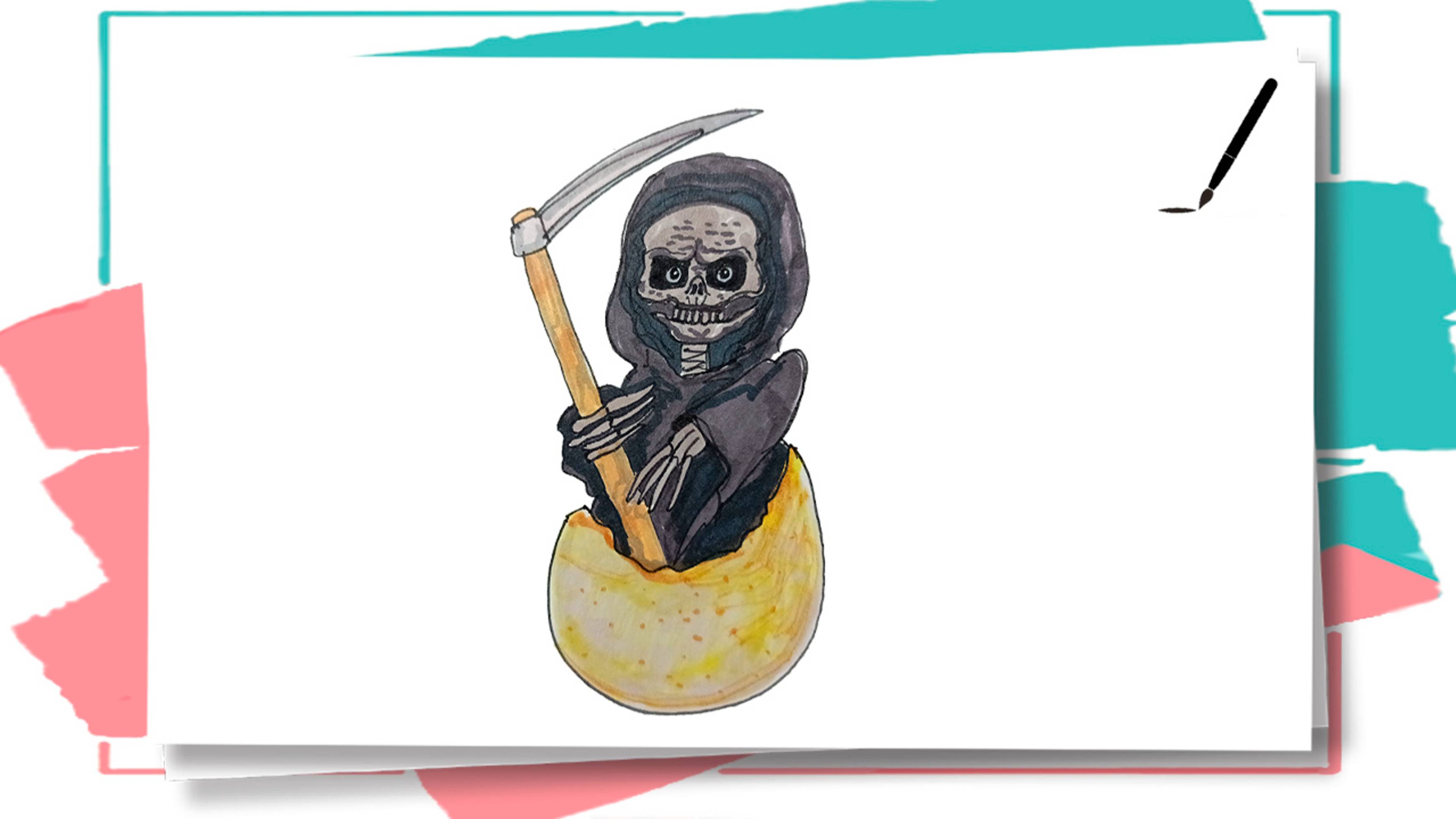 Рисунок на Хеллоуин / Рисуем смерть в яйце