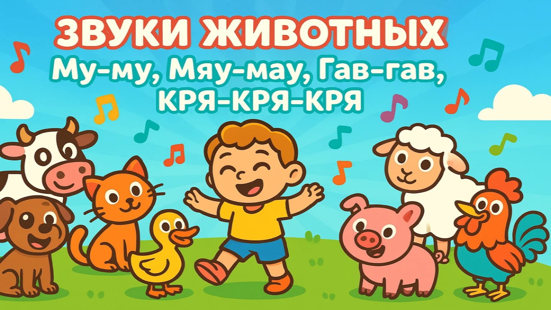 ЗВУКИ ЖИВОТНЫХ ДЛЯ ДЕТЕЙ: песня Кто как говорит?  Му-му Гав Мяу Кря!