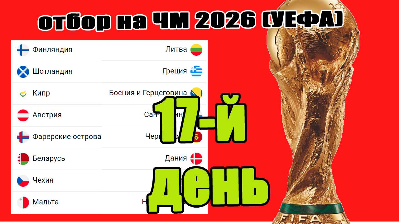 Отбор на ЧМ по футболу 2026 УЕФА 17-й день. Результаты. Таблица. Расписание.