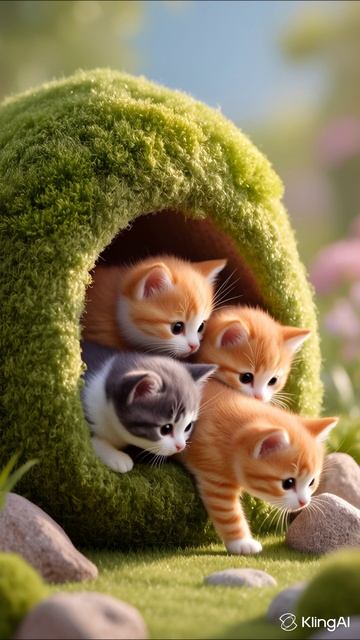 Котики в домике. 4 котёнка