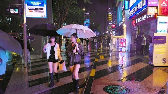 비 내리는 강남역, 추석 휴일 저녁 풍경,  Rain ASMR, 빗소리 ASMR, 도시 백색소