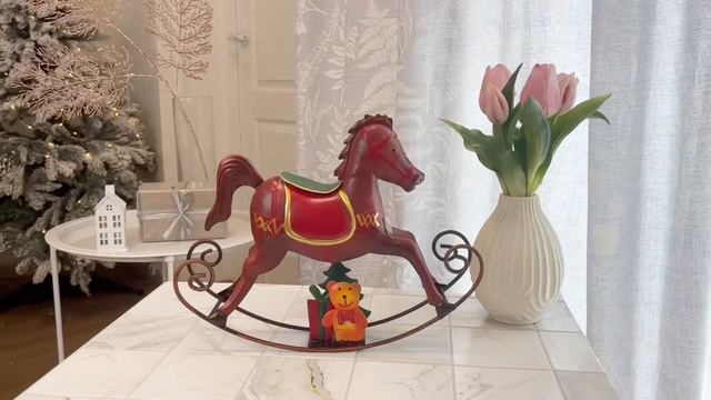 Декоративная фигура НОВОГОДНЯЯ ЛОШАДКА-КАЧАЛКА, металл, коричневая, 34 см, ALX630210-2