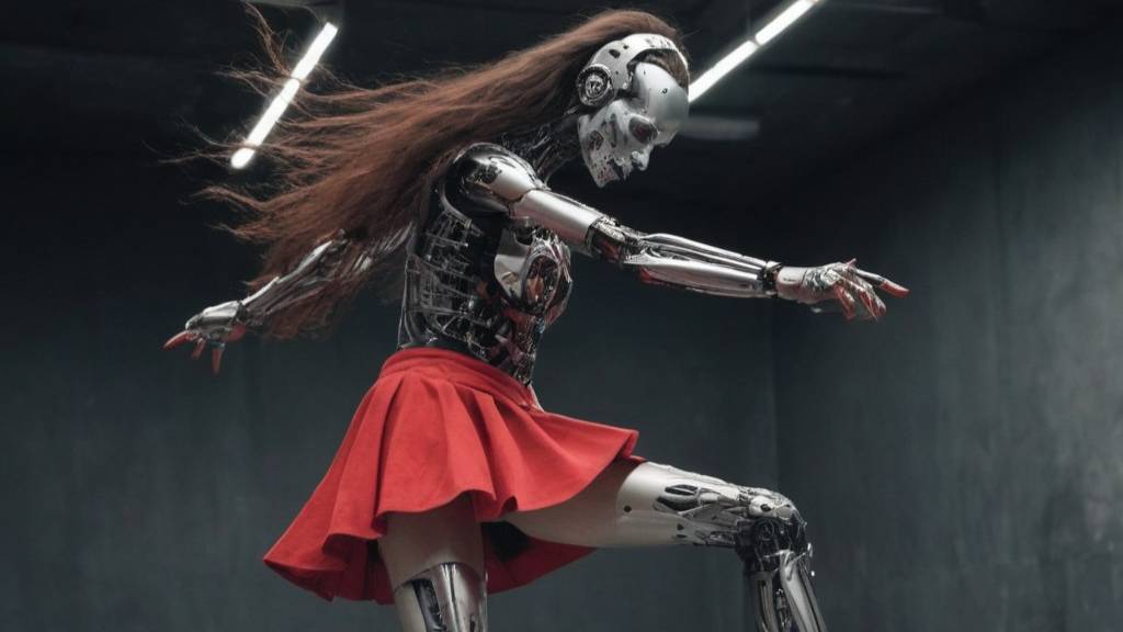 Cyborg dancing to trance music