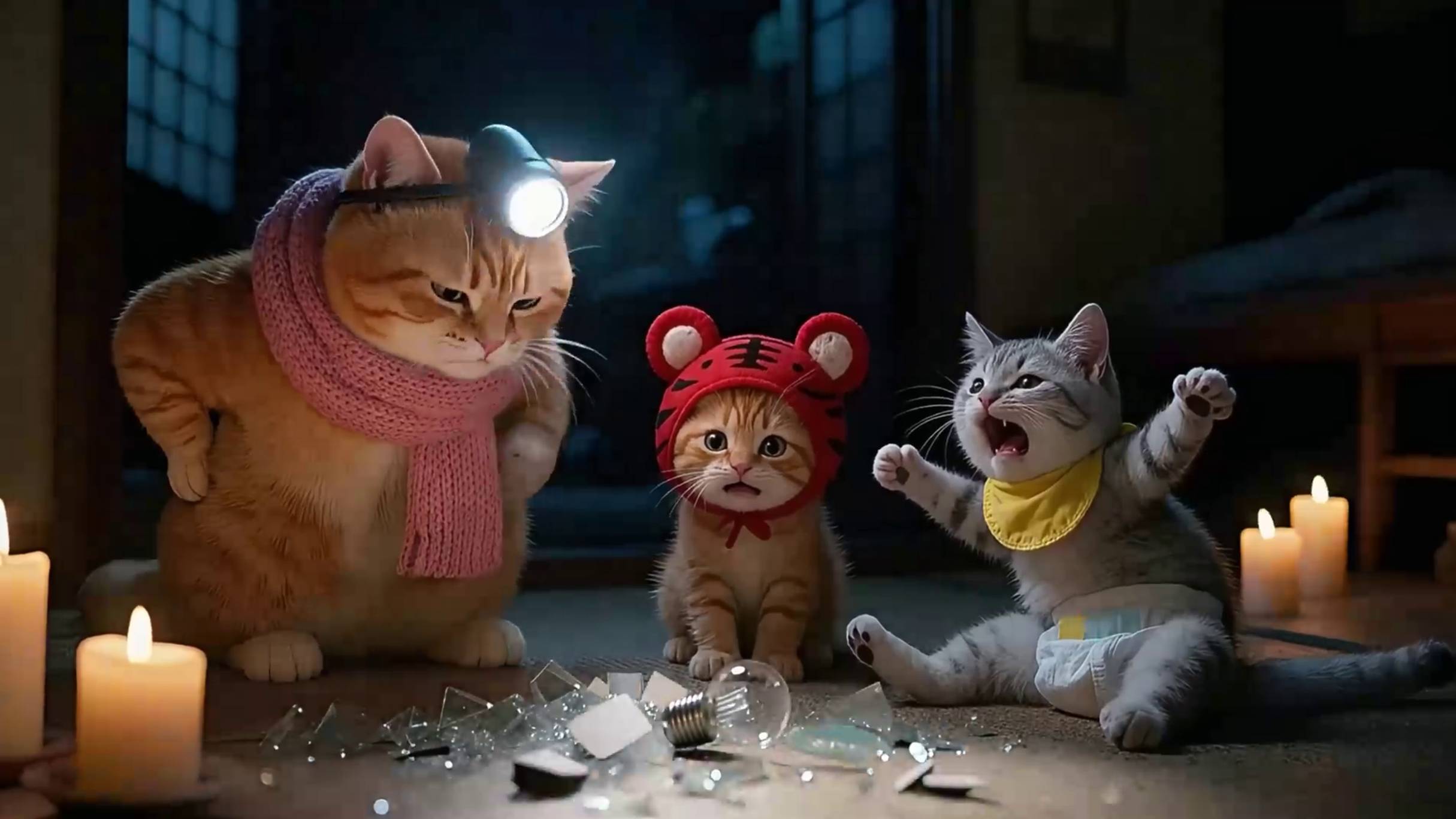 Как котик лампочку разбил