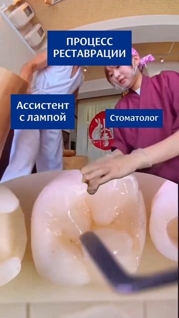 Стоматолог и ассистент во время реставрации