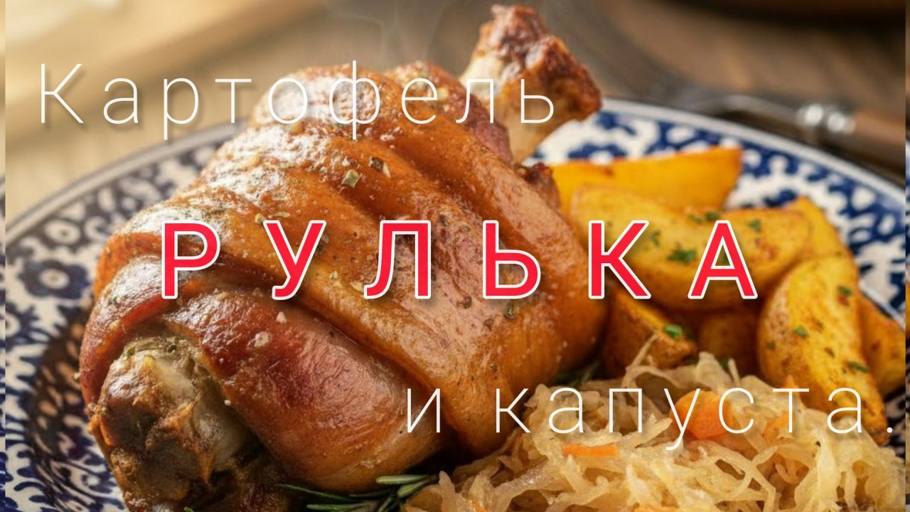 Рулька запечённая в духовке с картошкой и квашеной капустой. Простой, пошаговый #рецепт