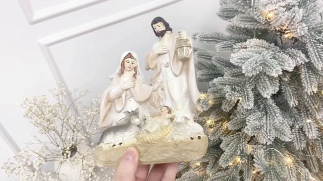 Рождественская композиция СВЯТОЕ СЕМЕЙСТВО с ягнёнком и осликом в розово-пастельных тонААА901010-1