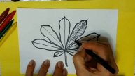 - КАШТАН. Как нарисовать лист каштана карандашами для детей