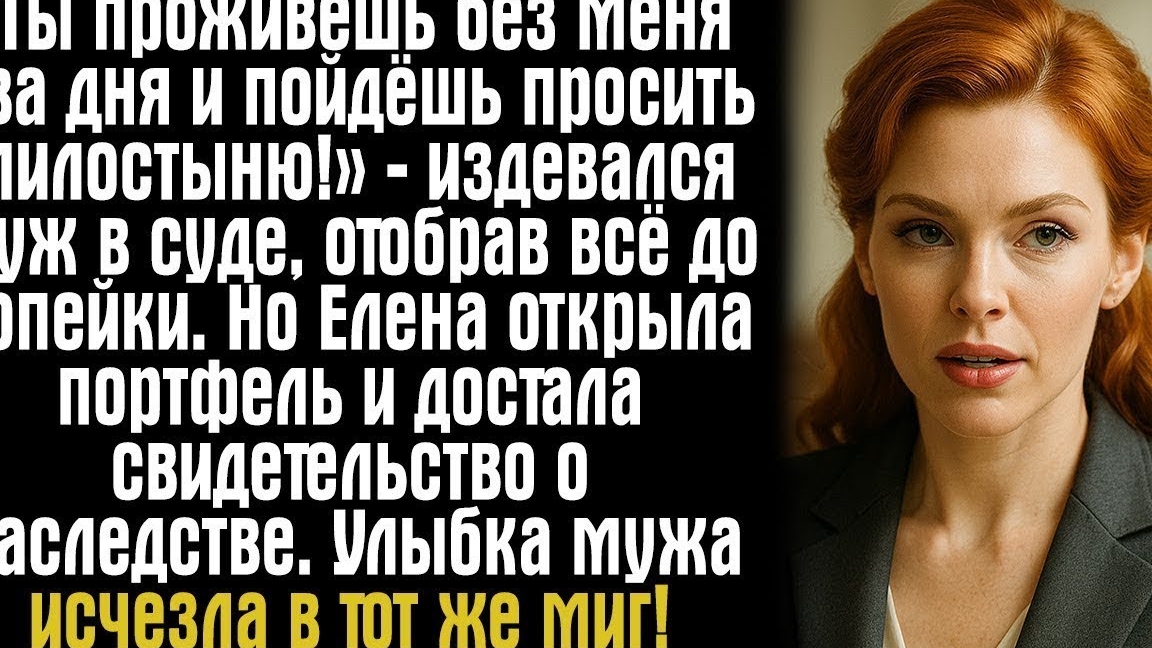 «Ты проживёшь без меня два дня и пойдёшь просить милостыню!» — издевался муж в суде, отобрав всё...