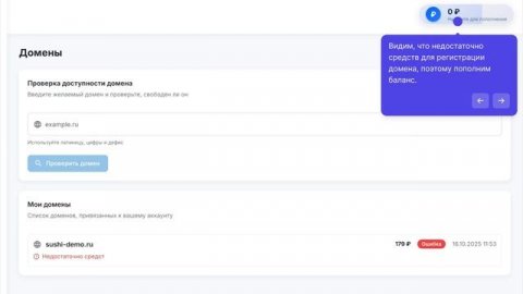 Инструкция регистрации домена пользователя