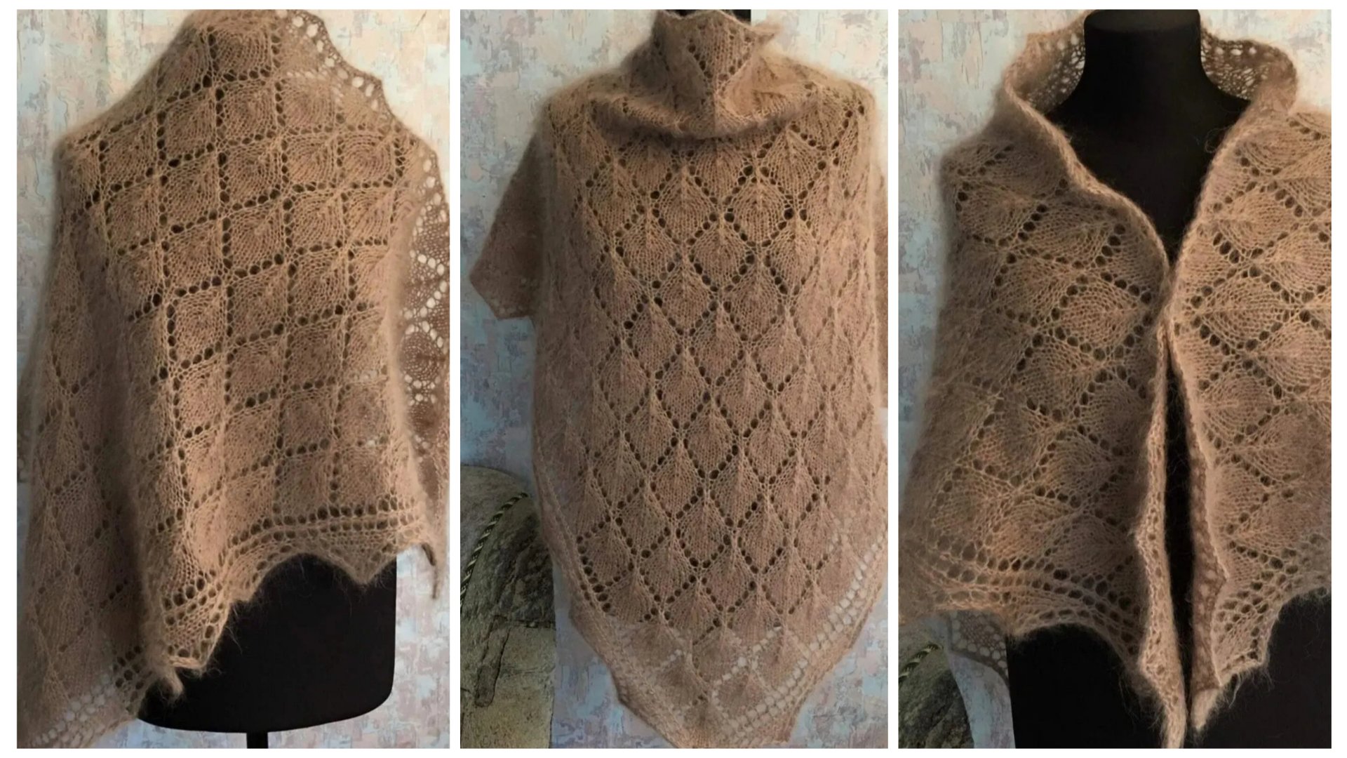 Ажурная косынка с ромбами с цельновязаной каймой спицами🧶Подробный мастер класс🧶