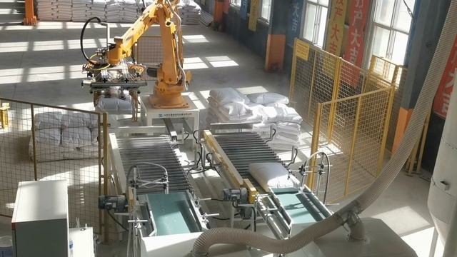 Роботизированный манипулятор с двойным гриппером для эффективной укладки мешков