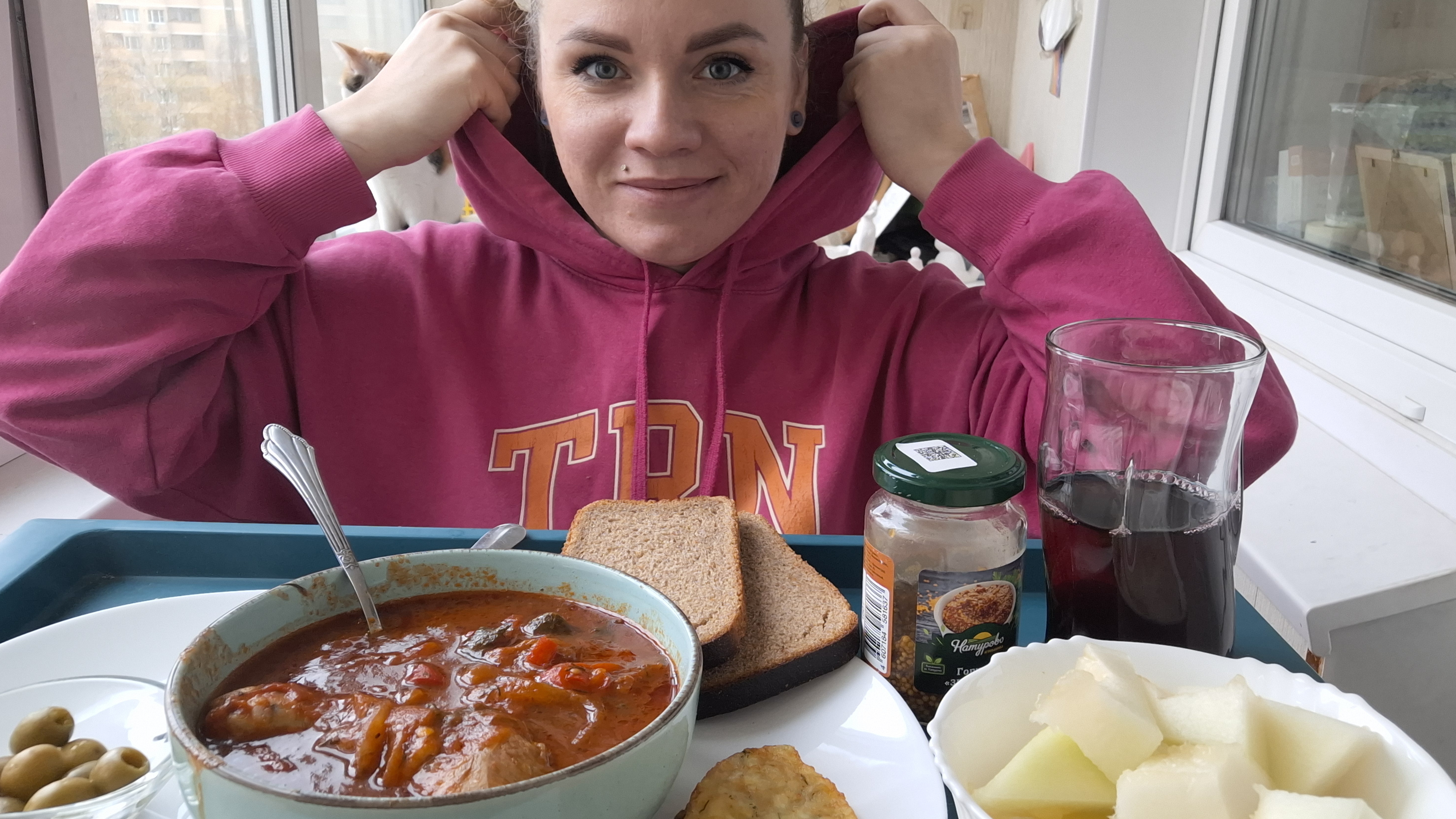 Мукбанг чахохбили, дыня, хашбрауны #мукбанг