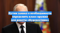 Путин заявил о необходимости определить класс оружия для ракеты «Буревестник»