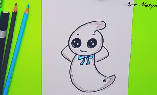 Как нарисовать милое приведение легко и быстро! Простой рисунок на Хэллоуин! Рисунки для детей!☺️
