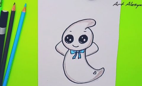 Как нарисовать милое приведение легко и быстро! Простой рисунок на Хэллоуин! Рисунки для детей!☺️