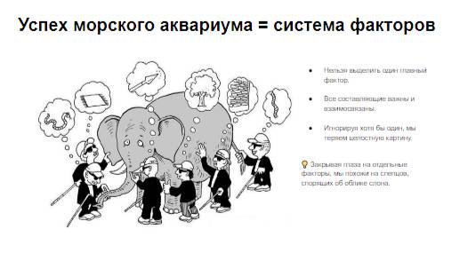 Успех морского аквариума, как система факторов