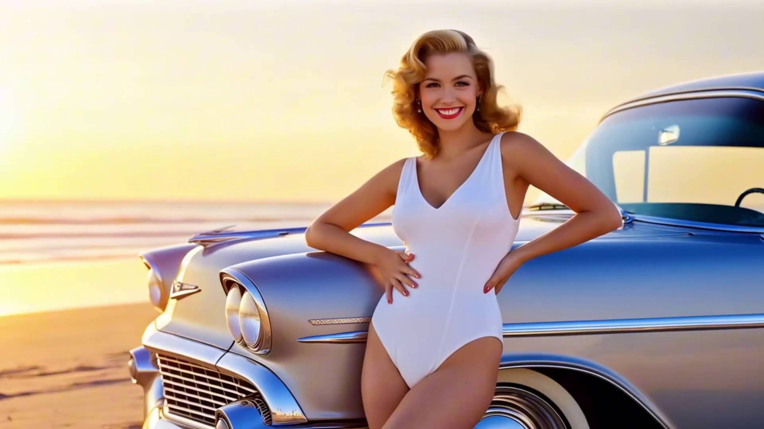 Сёрфинг в Калифорнии (ai ретро 50-х)