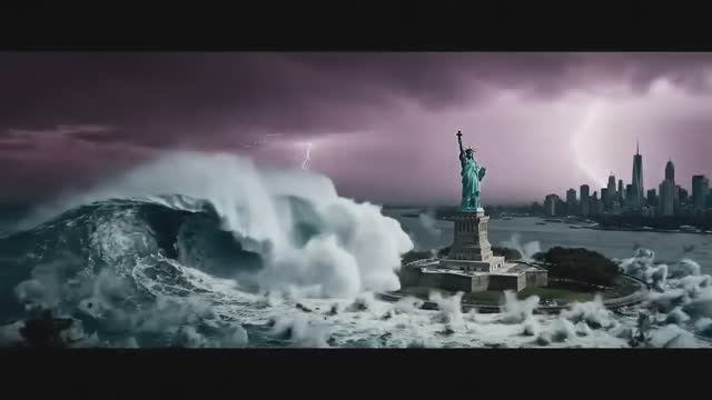 Цунами на Манхэттене 500-футовая волна разрушает улицы Нью-Йорка