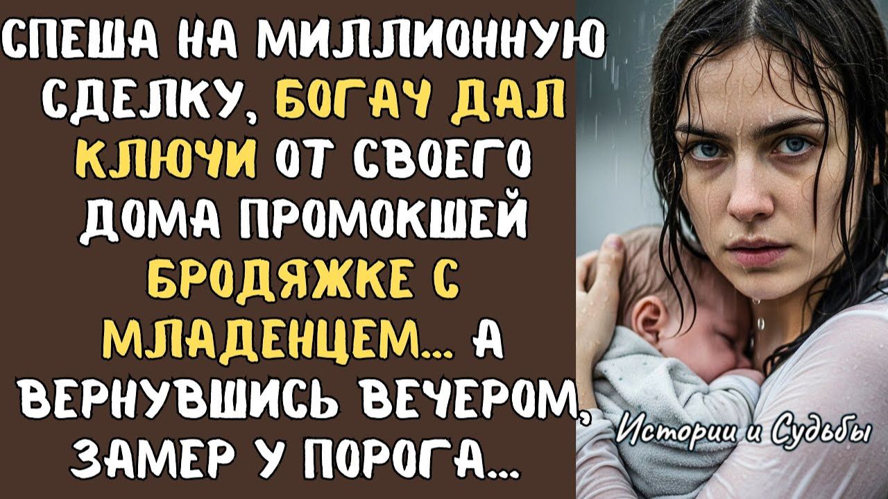 Спеша на сделку, БОГАЧ дал ключи от своего дома промокшей БРОДЯЖКЕ с младенцем…А вернувшись вечером