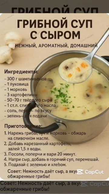 Сырный суп с грибами #новыйрецепт