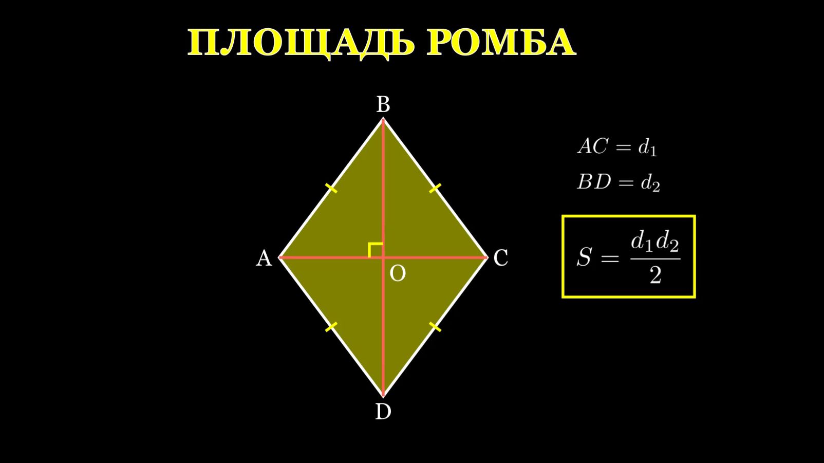 Геометрия 8 класс. Площадь ромба.