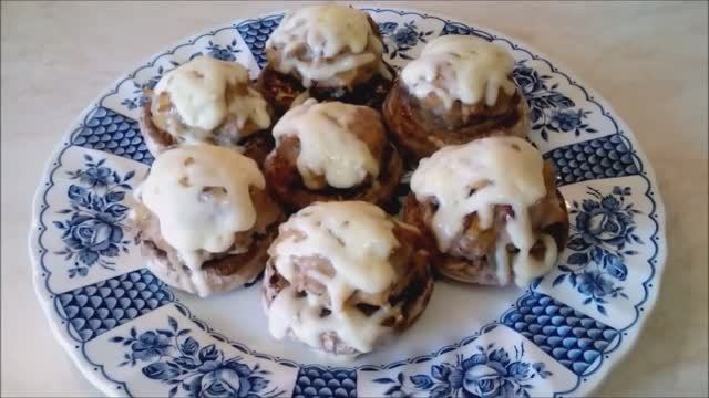 Закуска к праздничному столу Шампиньоны с фаршем Рецепт