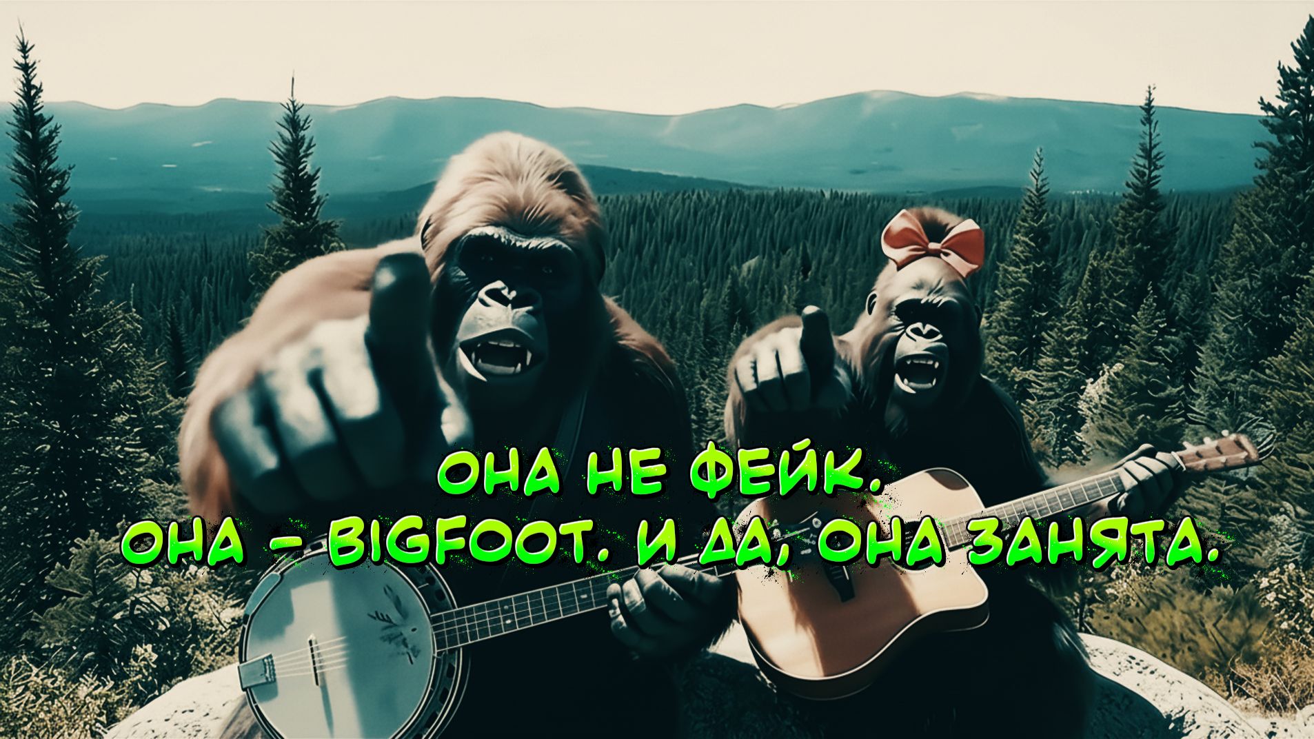 Бигфут влюбился! 🐒❤️ Или как два волосатых гения спели балладу о любви, рыбе и красной ленточке!