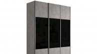 Обзор 3-х дверного шкафа серии "Прайм", Фасад: Бетон / Черное стекло. Корпус: Бетон
