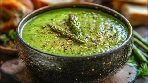 Полезный супчик из спаржи и шпината.