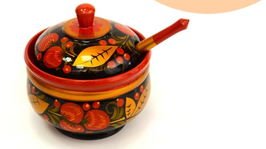 Сахарница расписная с ложкой D10,5 H11. Ваза для варенья. Арт.30004