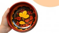 Чашка деревянная расписная хохлома D16,5 H7,5. Арт.30002