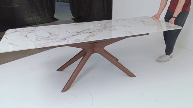 Стол обеденный Q-Home Eder, 160/240 см, раздвижной, глянцевая керамика Cold Jade / каркас Орех