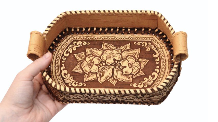 Сухарница - конфетница из бересты "Цветочки". Арт.5006